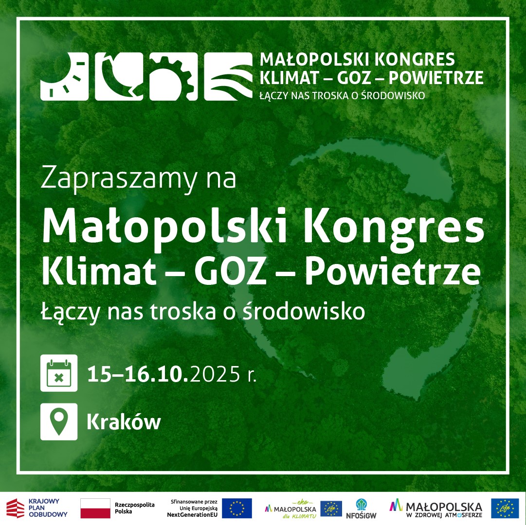 Grafika z napisem Małopolski Kongres Klimat-GOZ-Powietrze