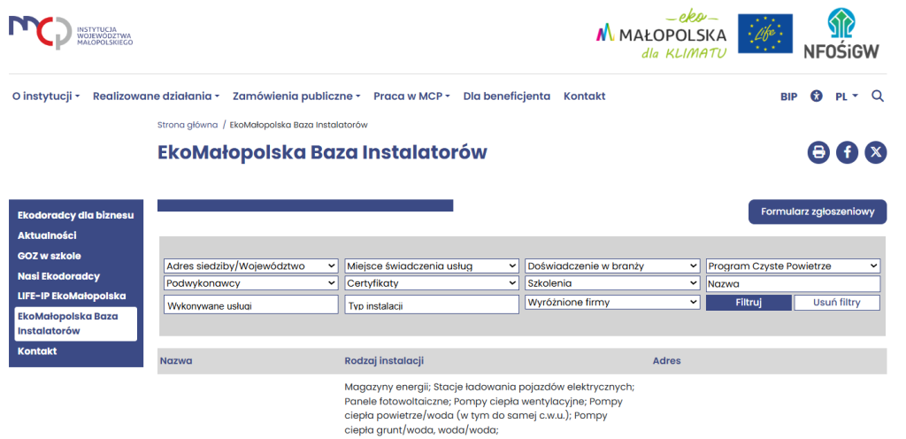 EkoMałopolska Baza Instalatorów