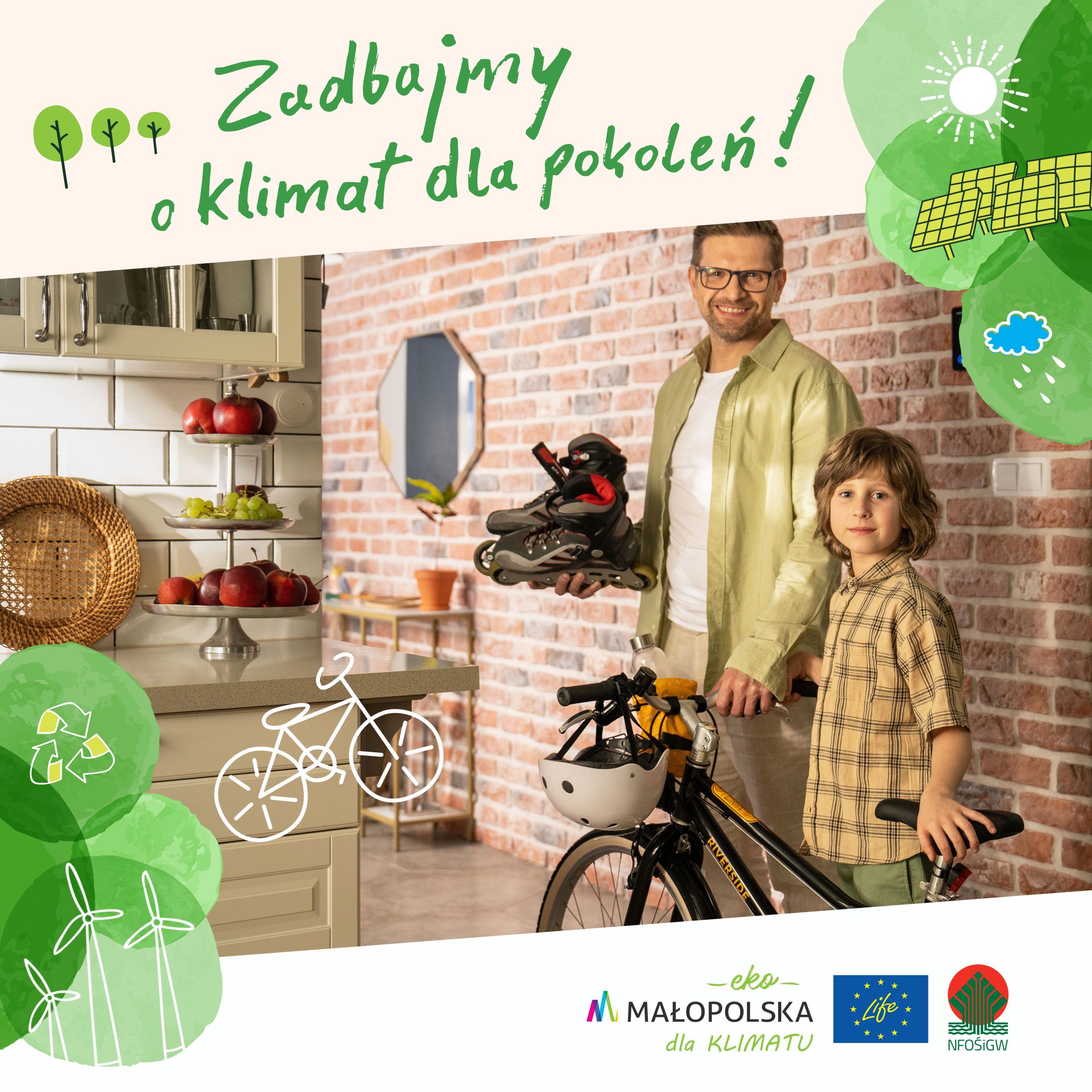 Zadbajmy o klimat dla pokoleń Ojciec i syn z rowerem