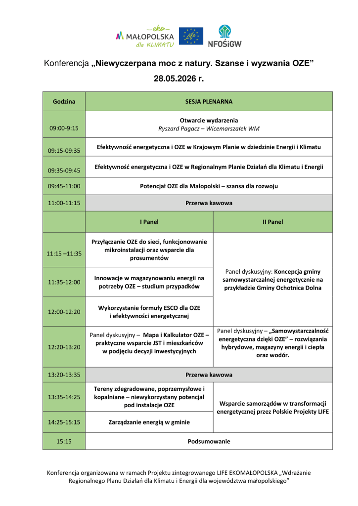 Agenda konferencja OZE