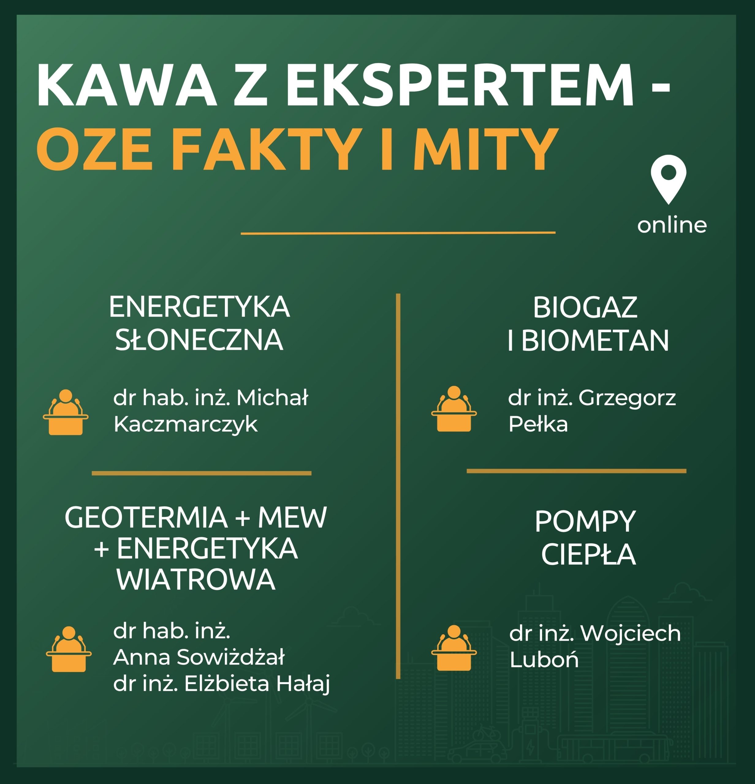 Grafika do cyklu Kawa z ekspertem z nazwiskami prowadzących spotkania